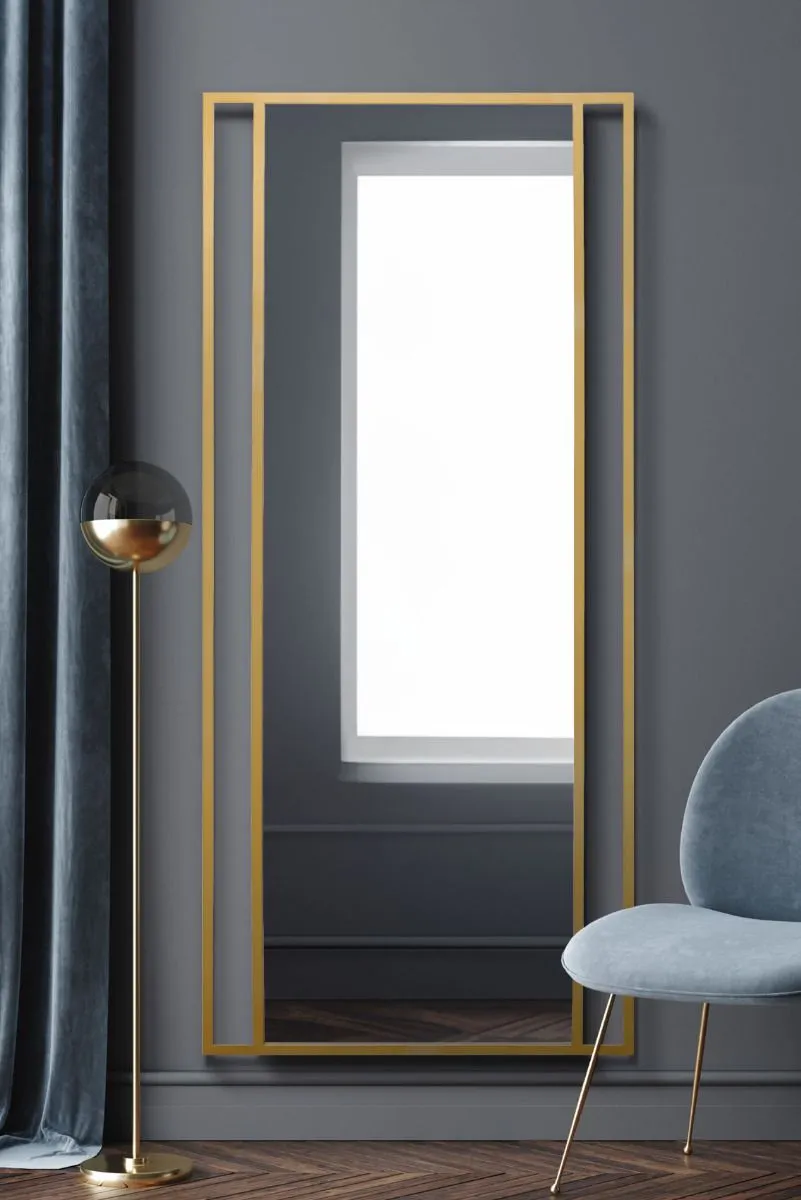 MirrorOutlet Gold Modern Wall & Leaner Mirror 71" X 31" (180 x 80CM)