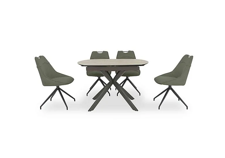 Pedro Swivel Extending Dining Table with 4 Swivel Fabric Chairs - Green