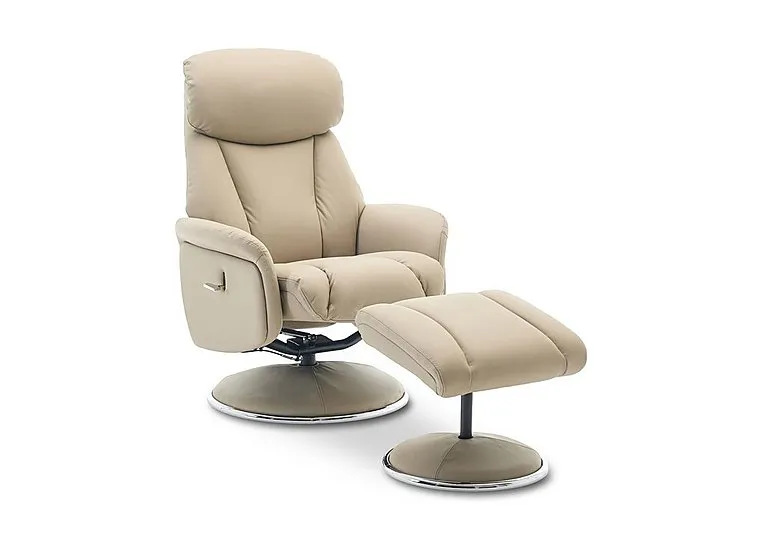 Elm Leather Swivel Recliner Chair and Footstool - Pebble