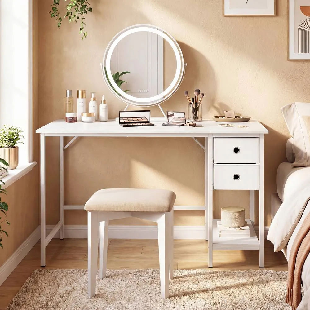 Costway Home Office Desk Modern Computer Workstation w/2 Drawers Writing Desk in White 6