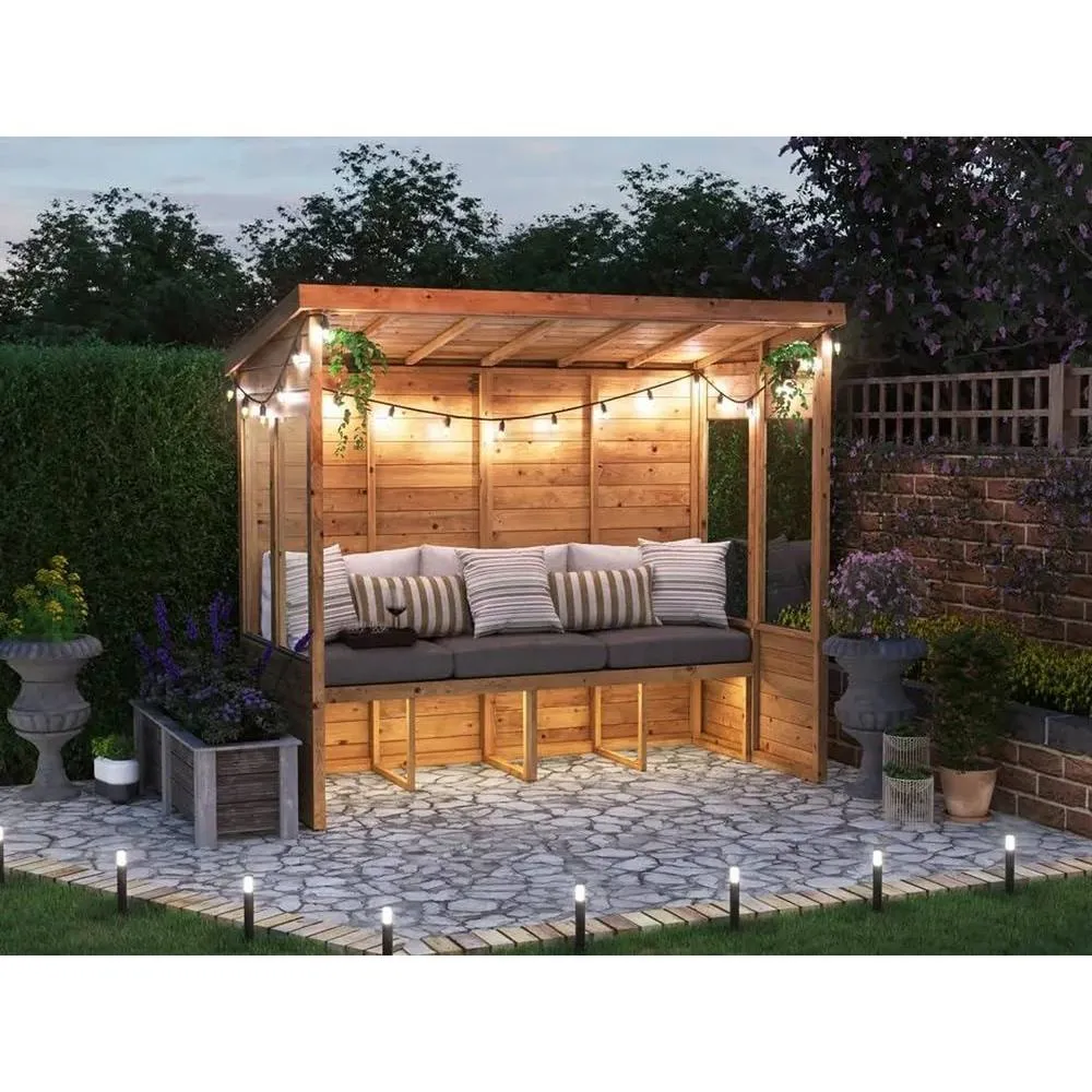 Dunster House Wooden Garden Arbour With Glazed Panels, W2.4m x D1.2m / W8' x D4' in Brown 2