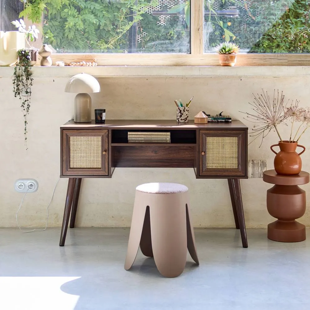 sweeek 2-door desk with wood & cane effect in Dark Brown 3