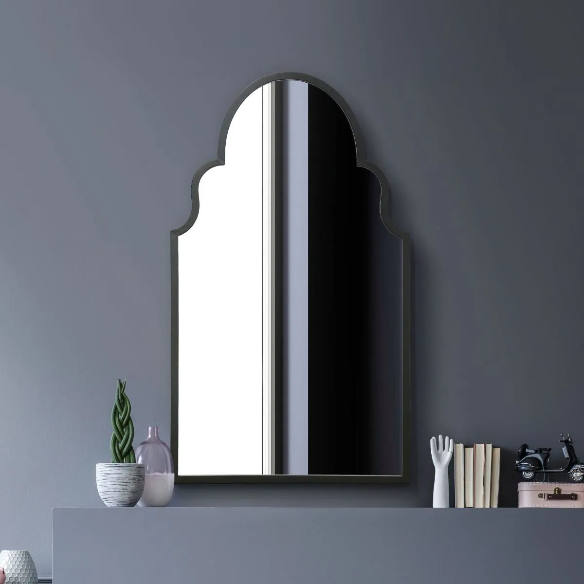 MirrorOutlet Black Metal Framed Arched Wall Mirror 41" X 24" (104CM X 61CM) 6