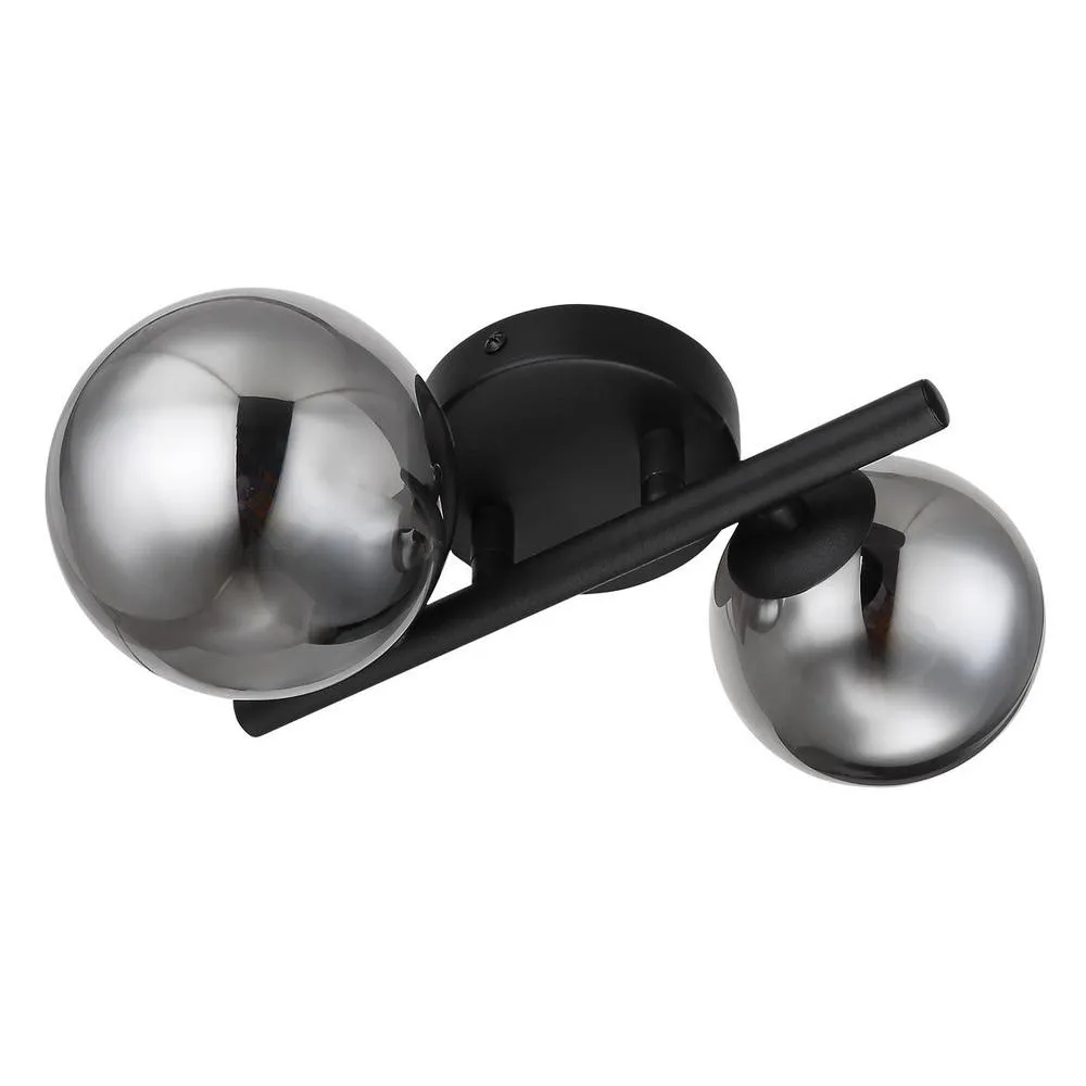 Netlighting Riha Globe Wall Lights Matt Black Smoke Glass Shade 2x G9 3000K 2