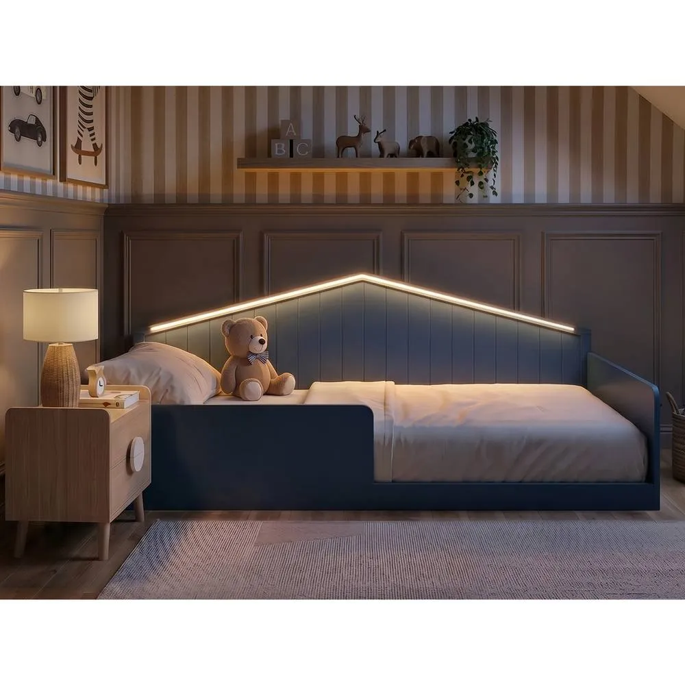 Flair Wilbur Small Double Montessori Bed with LED in Navy