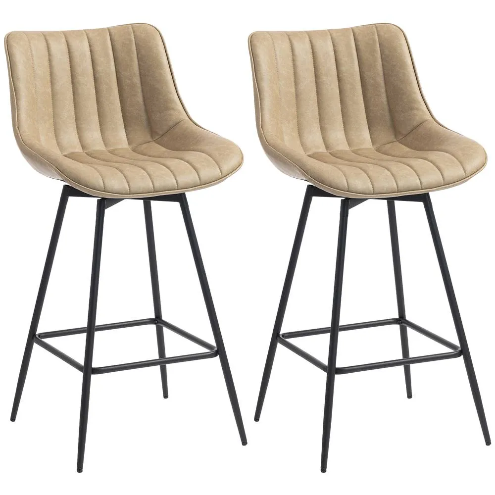 HOMCOM Swivel Bar Stools Set of 2, PU Leather Upholstery, Light Brown 2
