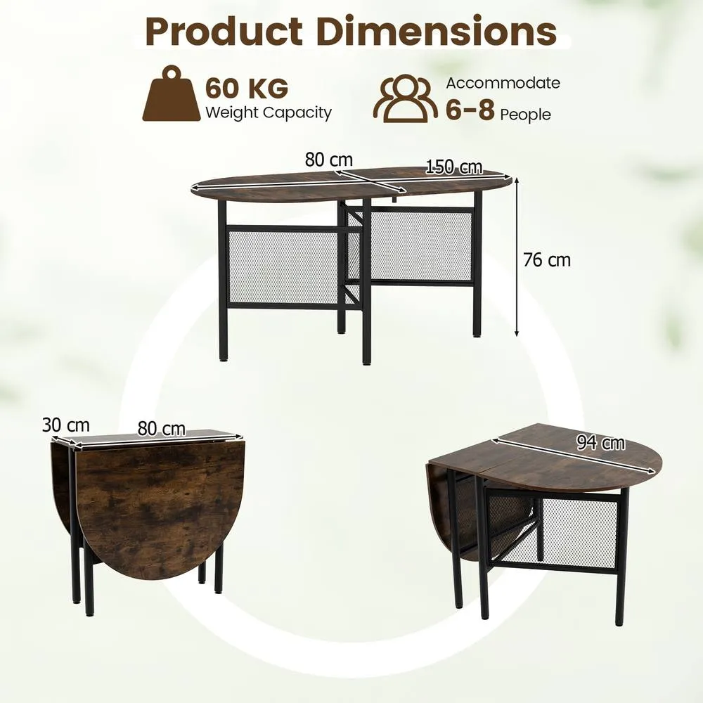 Costway 150 CM Folding Dining Table Industrial Console Table for 6-8 People in Brown 2