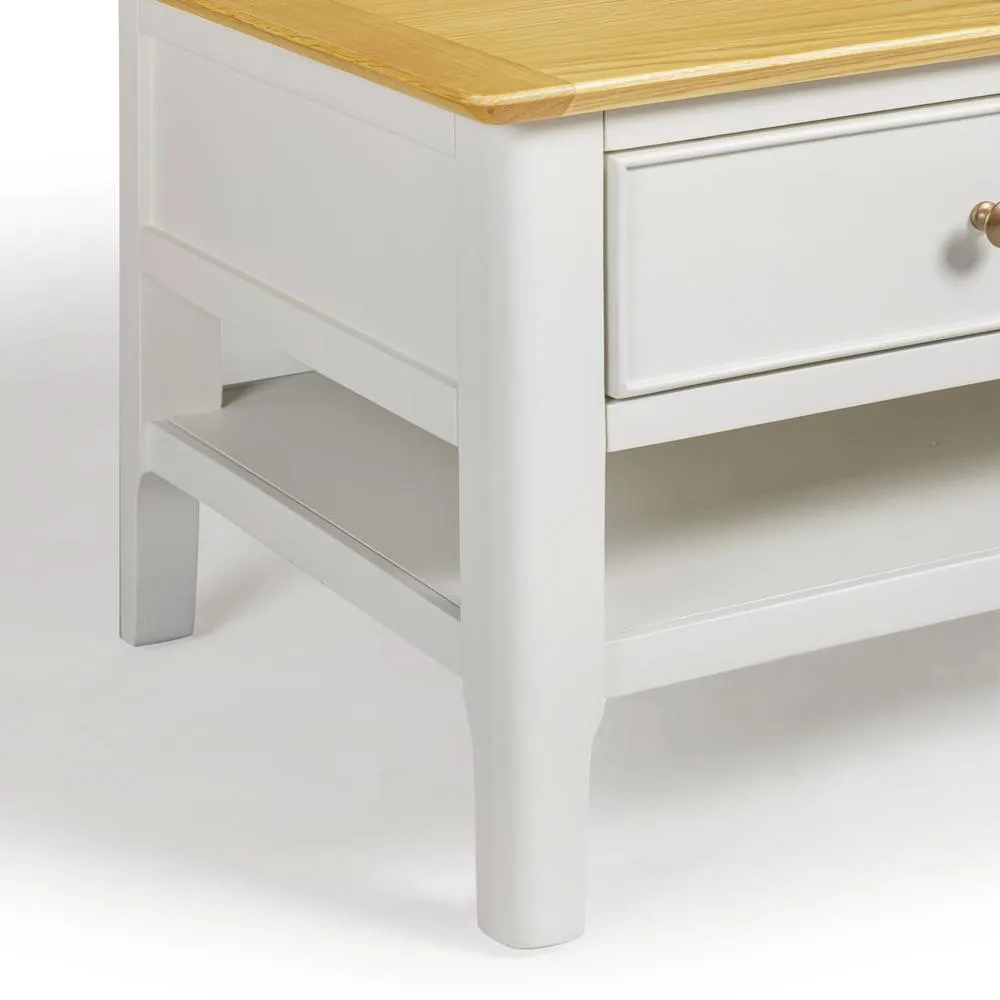 FurnitureboxUK Belle 2 Drawer Rectangular Solid Oak Wood & Cream Coffee Table 6