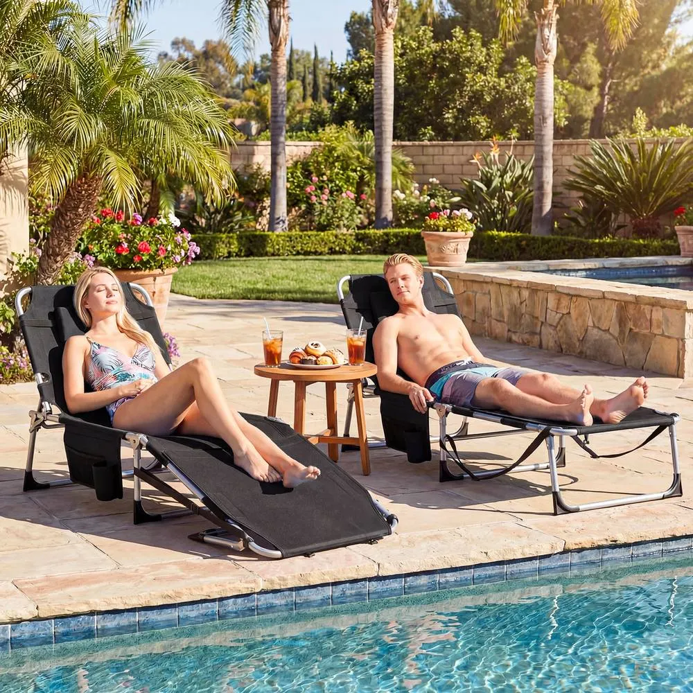 Costway Portable Sunbathing Chair with 4-Level Backrest in Black 6
