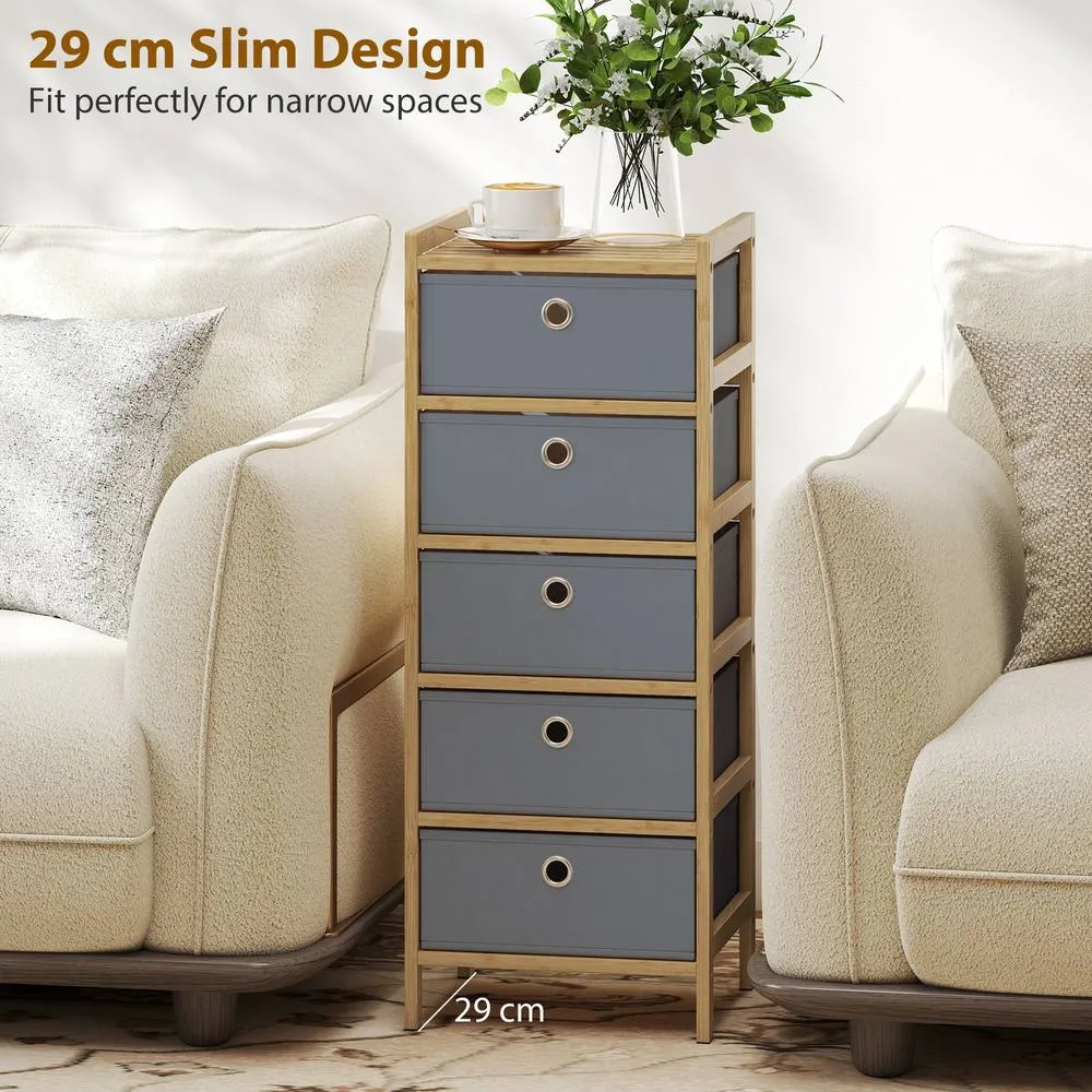 HOMCOM Chest of Drawers, Drawers Dresser with Bamboo Frame in Light Grey 6