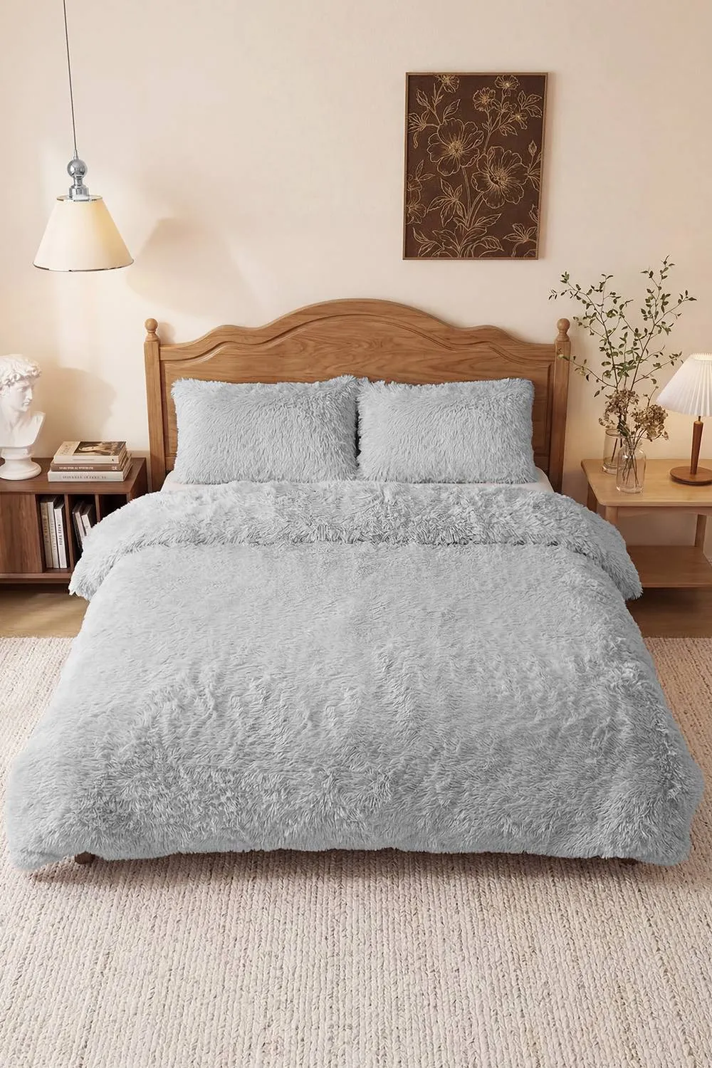 Living and Home 3Pcs Soft Skin-friendly Faux Mink Fleece Duvet Set in Light Grey