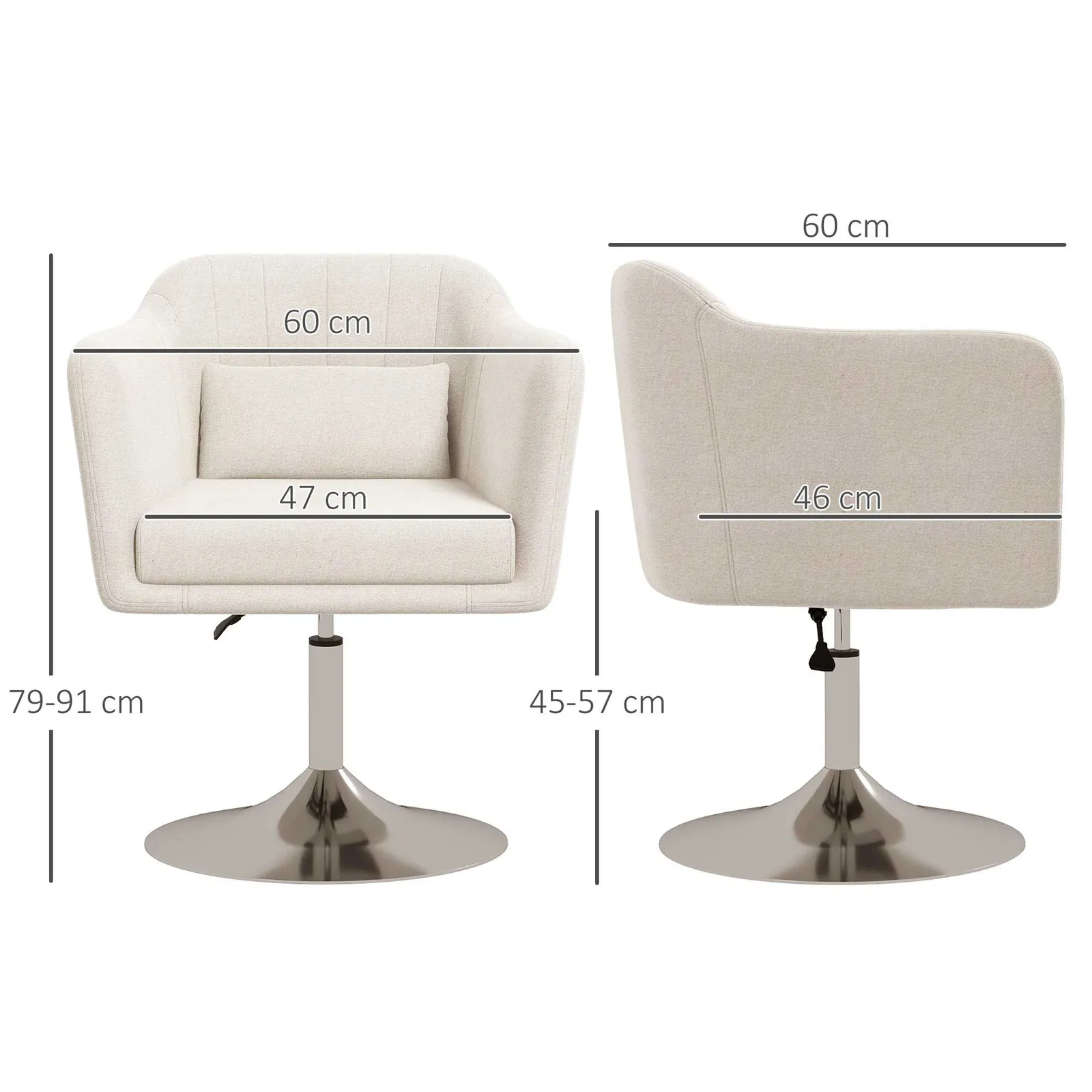 HOMCOM Stylish Retro Linen Swivel Tub Chair Steel Frame Cushion Seat in Cream 3