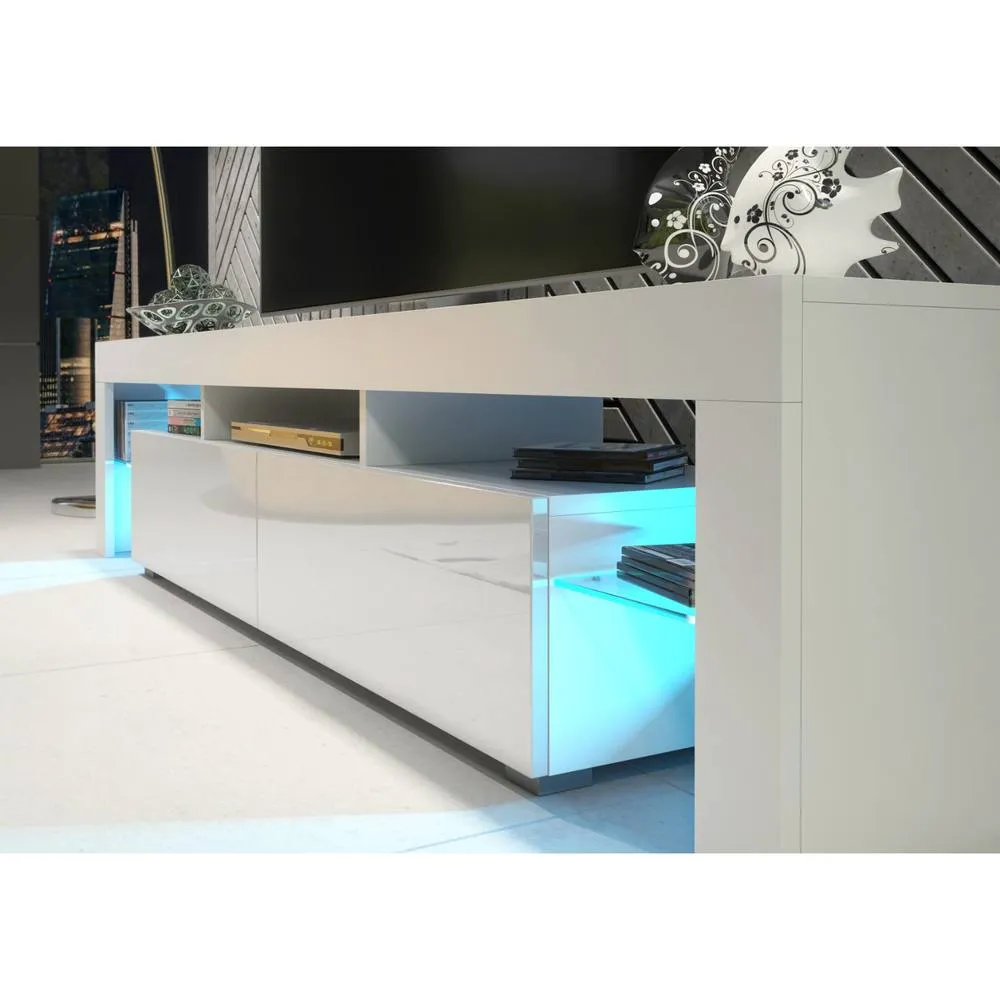 Creative Furniture Nova TV Unit 200cm - White with Gloss Doors + LED Lights 4