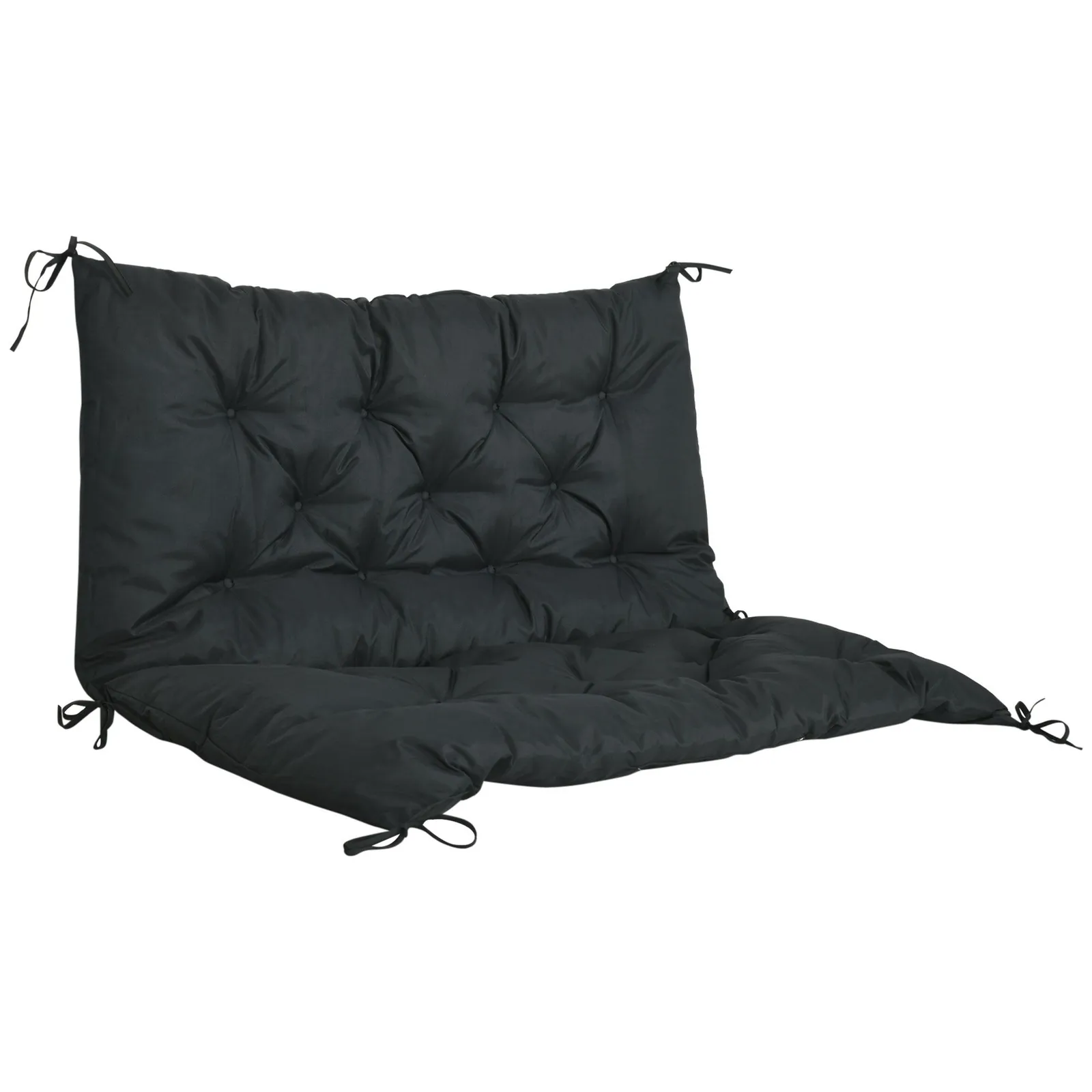 OUTSUNNY 2 Seater Garden Bench Cushion Outdoor Seat Pad with Ties in Black 2