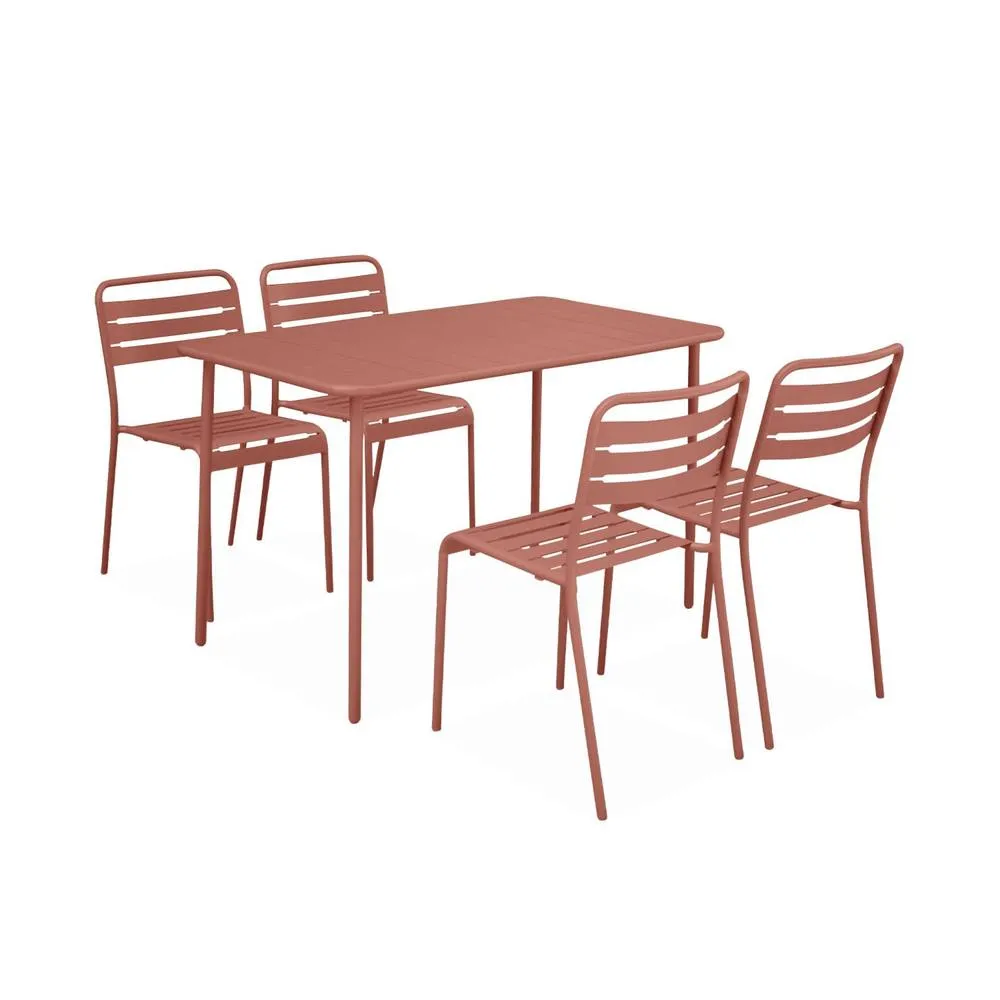 sweeek 4-seater rectangular steel garden table with 4 chairs in Terracotta 2