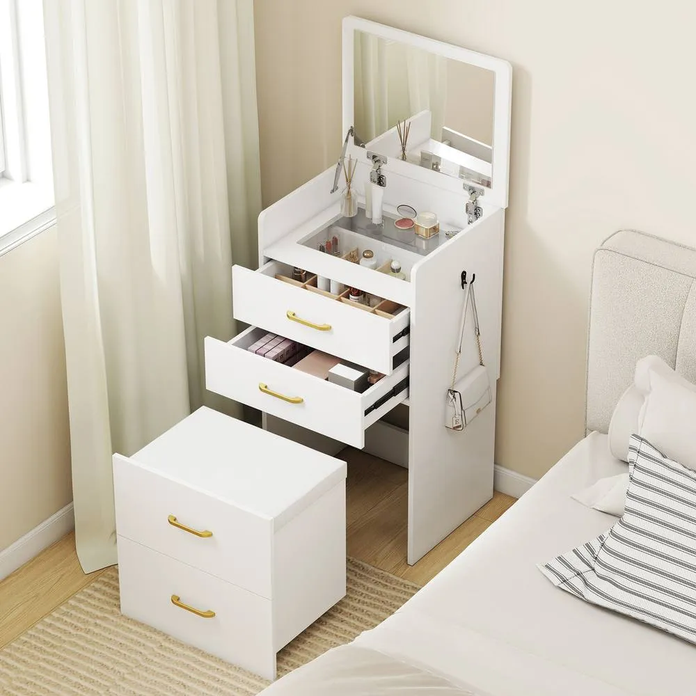 HOMCOM Two-Piece Dressing Table Vanity Desk with Mirror & Cushioned Stool in White 2