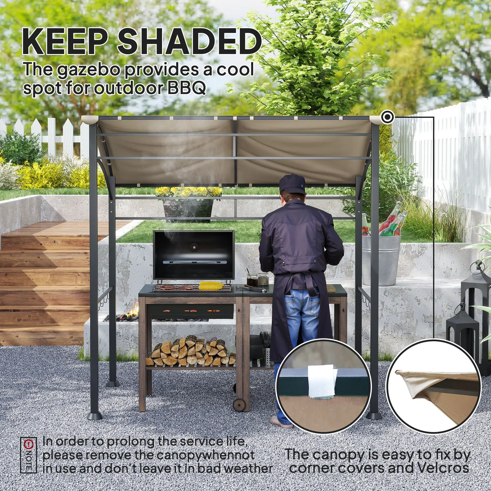 OUTSUNNY 2.2 x 1.5 m BBQ Gazebo Tent Sun Shade with Canopy in Khaki 4