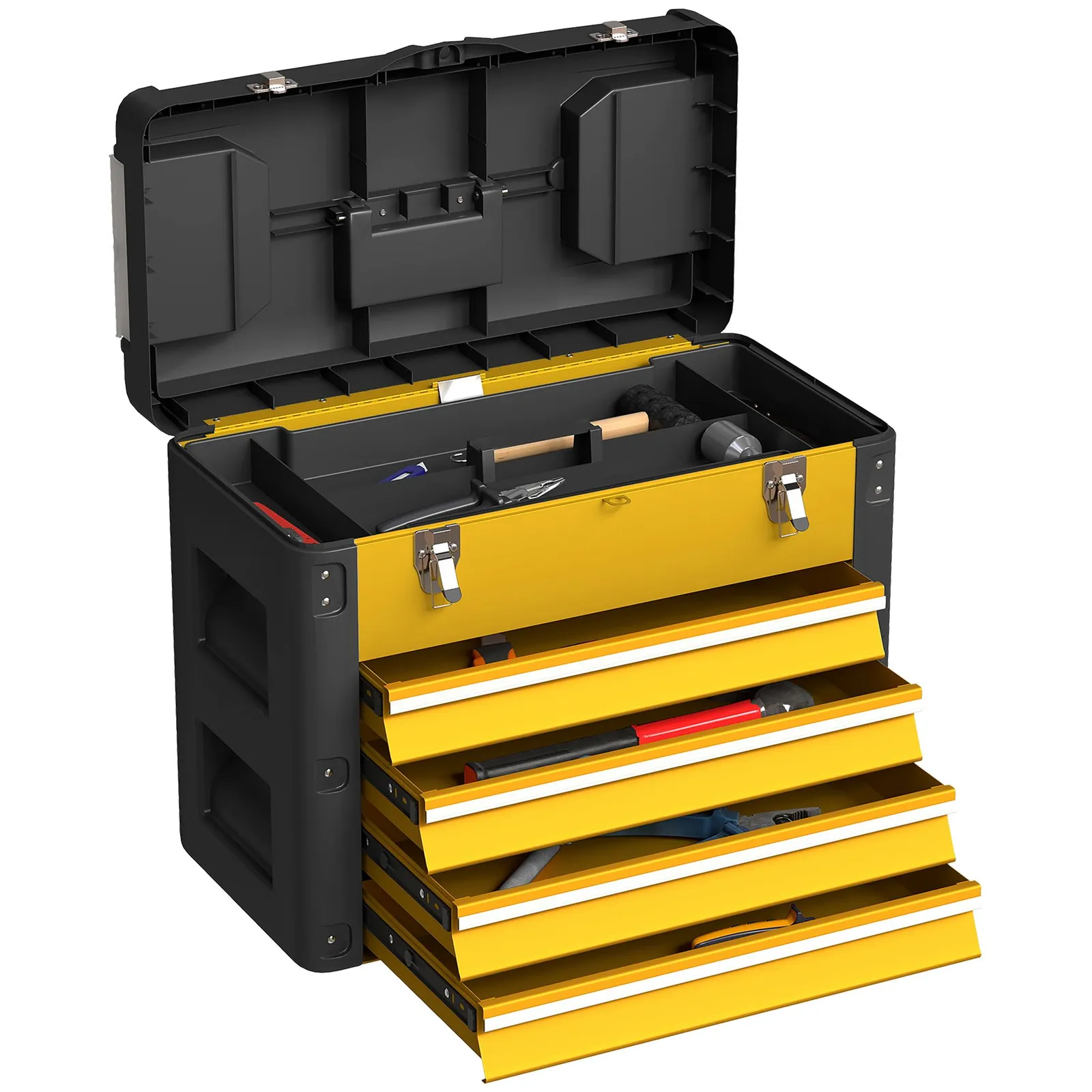 HOMCOM 4 Drawers Large Tool Box, Steel Toolbox with Handle, Yellow 2