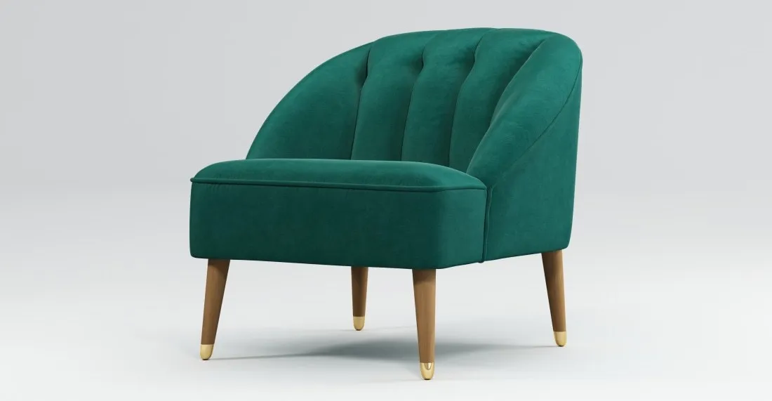 Custom MADE Margot Armchair, Teal Cotton Velvet, Light Wood Brass Leg
