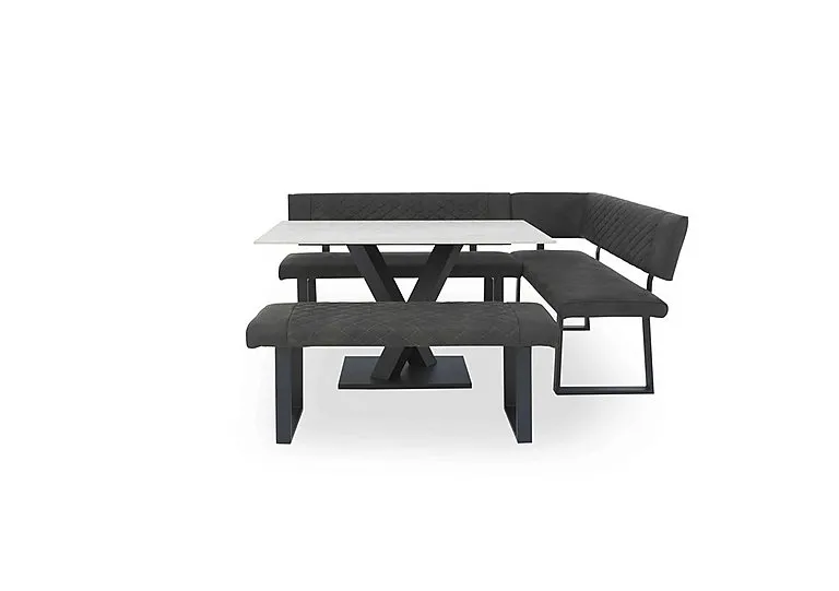 Warrior Crystal White Compact Fixed Dining Table with Right Hand Facing Corner Bench and Standard Bench - White/Grey