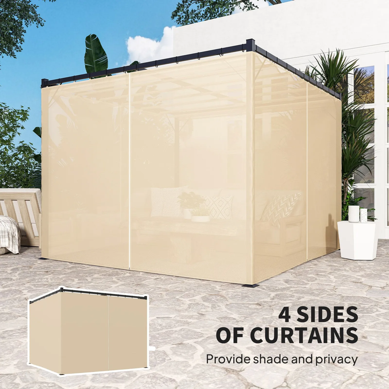 OUTSUNNY 3 x 3(m) Pergola with Retractable Roof & Curtains in Beige 5