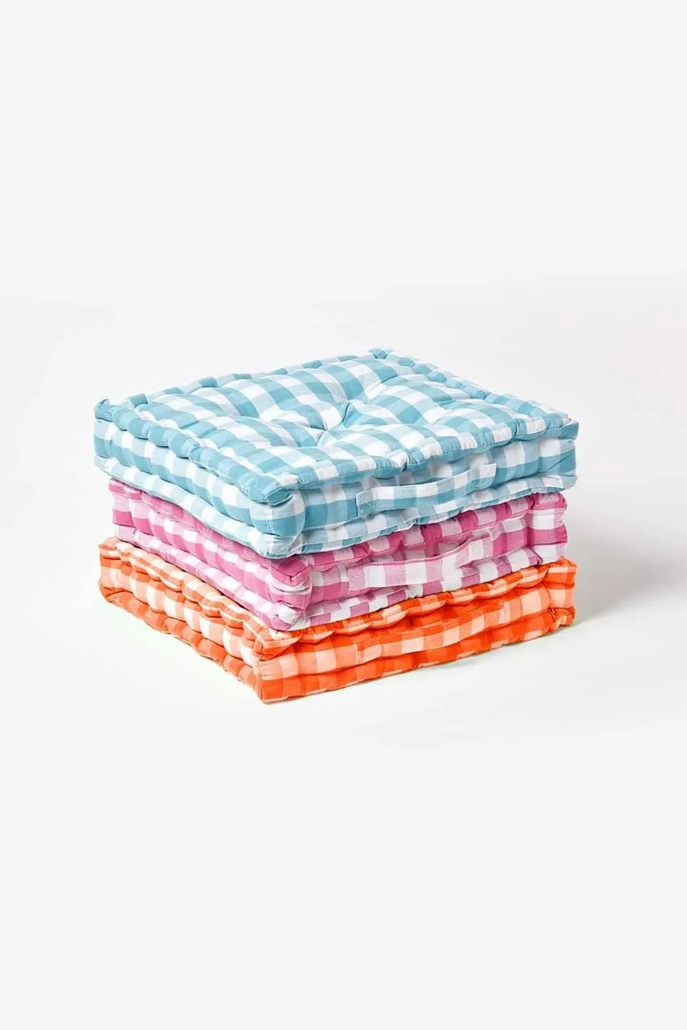 Homescapes Block Check Cotton Gingham Floor Cushion in Orange 6