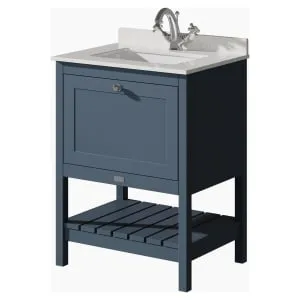 Bayswater Hartleigh Stiffkey Blue Traditional Freestanding Vanity Unit & 1 Tap Hole White Marble Top Basin - 600mm 2