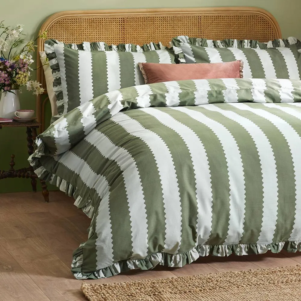 Wylder Birdie Stripe Ruffle Duvet Cover Set in Jade 2