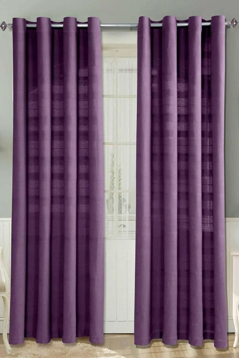 Homescapes Cotton Rajput Ribbed Curtain Pair in Purple 1