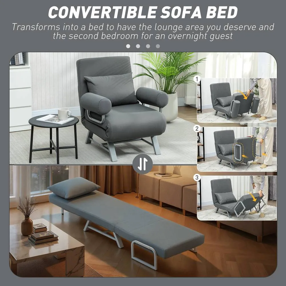 HOMCOM Single Sofa Bed, 3-in-1 Convertible Folding Chair Bed in Dark Grey 4