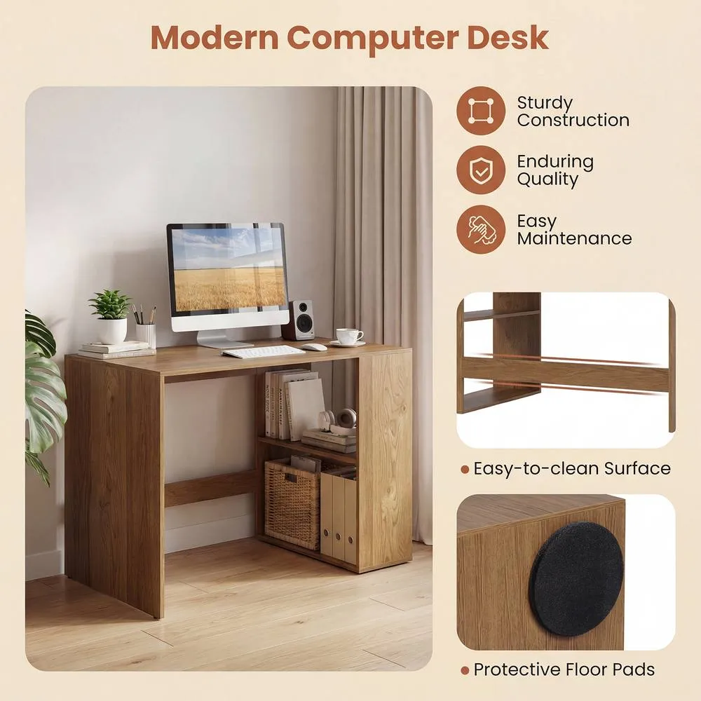 Costway Modern Writing Desk 2 Storage Shelves Workstation in Natural 5