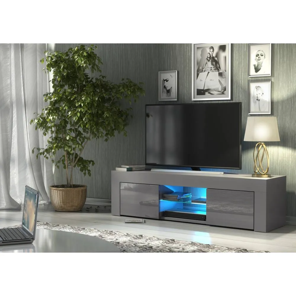 Creative Furniture Loom TV Unit 130cm - Dark Grey with Gloss Doors & LED Lights 6