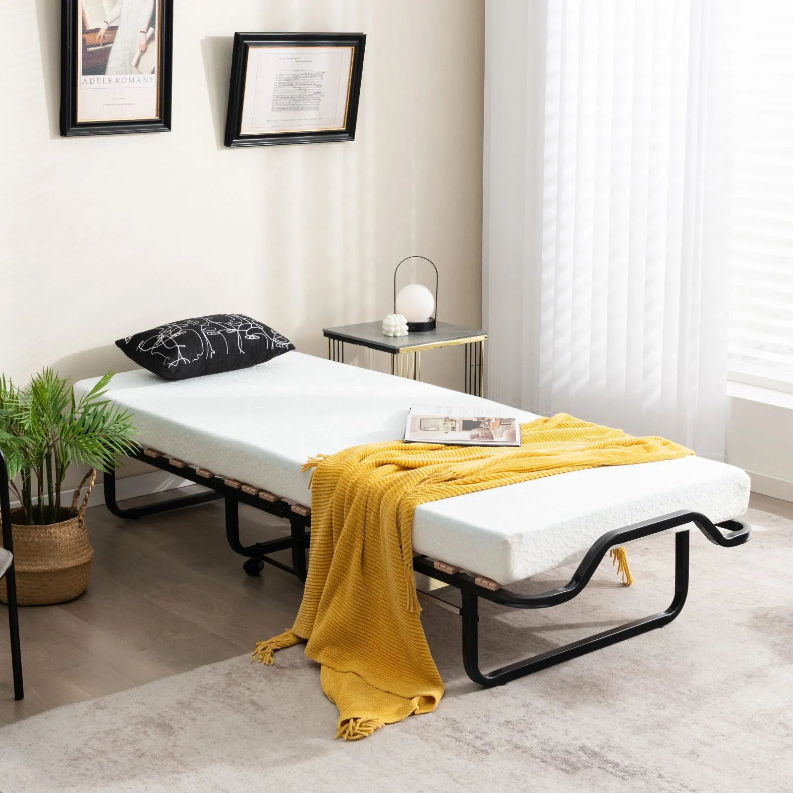 Costway Folding Bed w/ Mattress Portable Foldable Guest Bed Portable Rollaway Bed in White 3