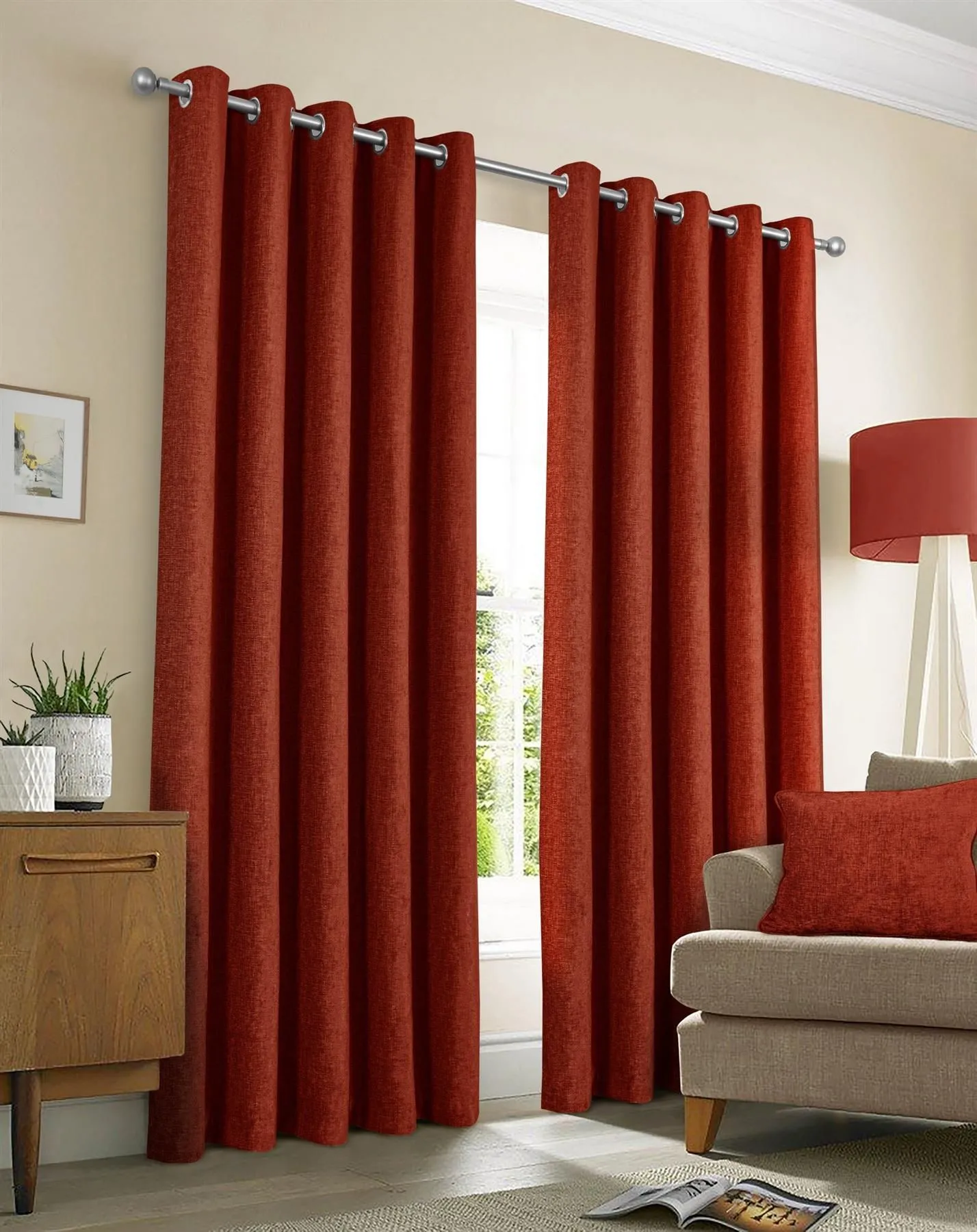 Sundour Amberley Chenille Eyelet Curtains in Orange 1