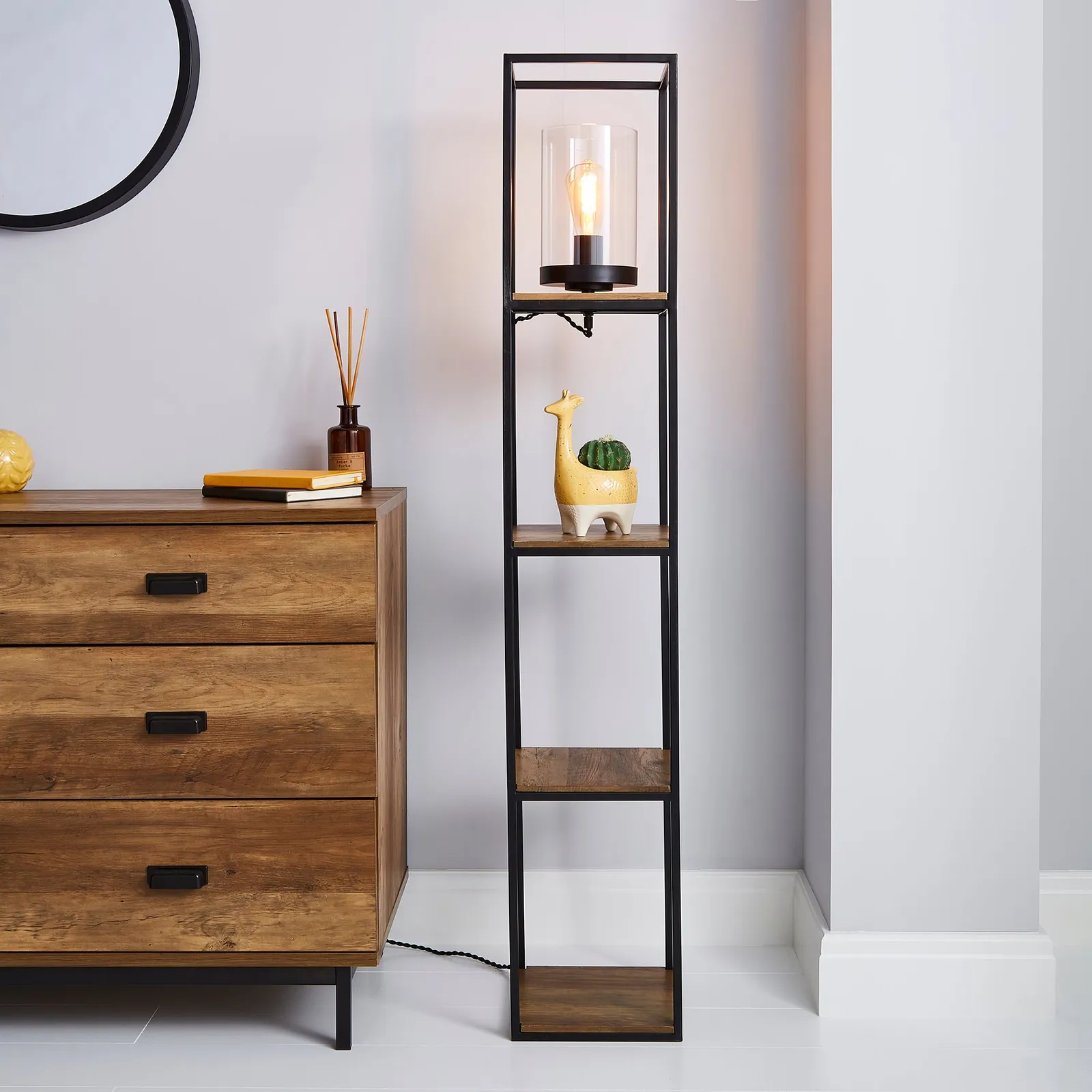 Fulton Shelved Floor Lamp Brown