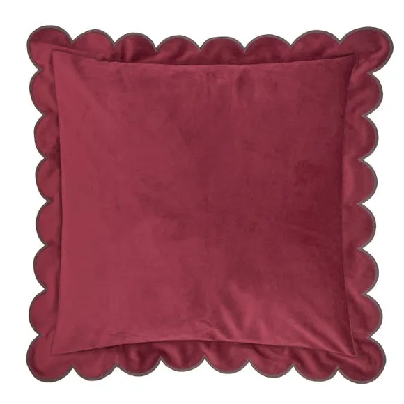 Furn Lil Scallop Velvet Cushion Burgundy/Chocolate 45 X 45Cm, Red 2