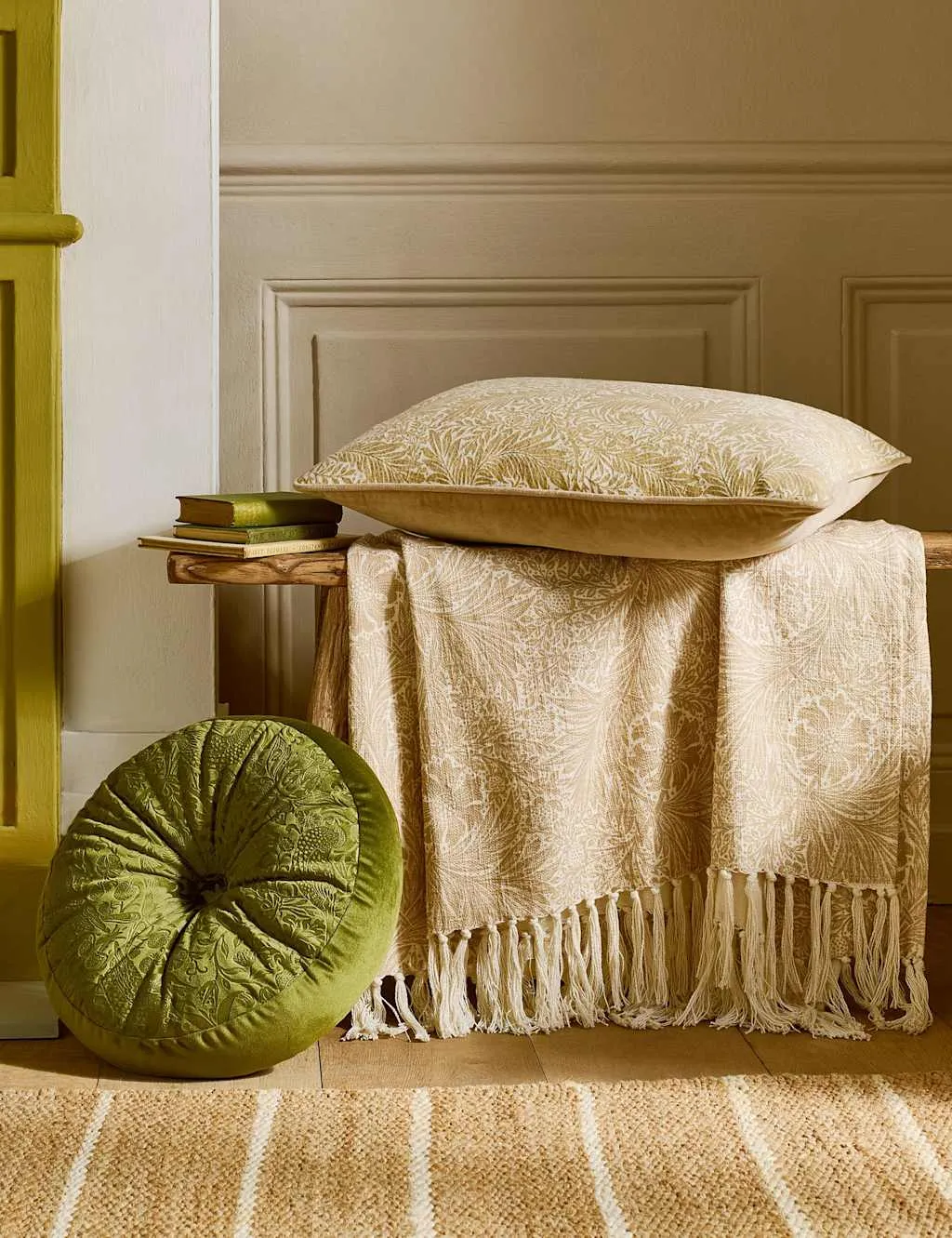 William Morris At Home Velvet Strawberry Thief Cushion Green