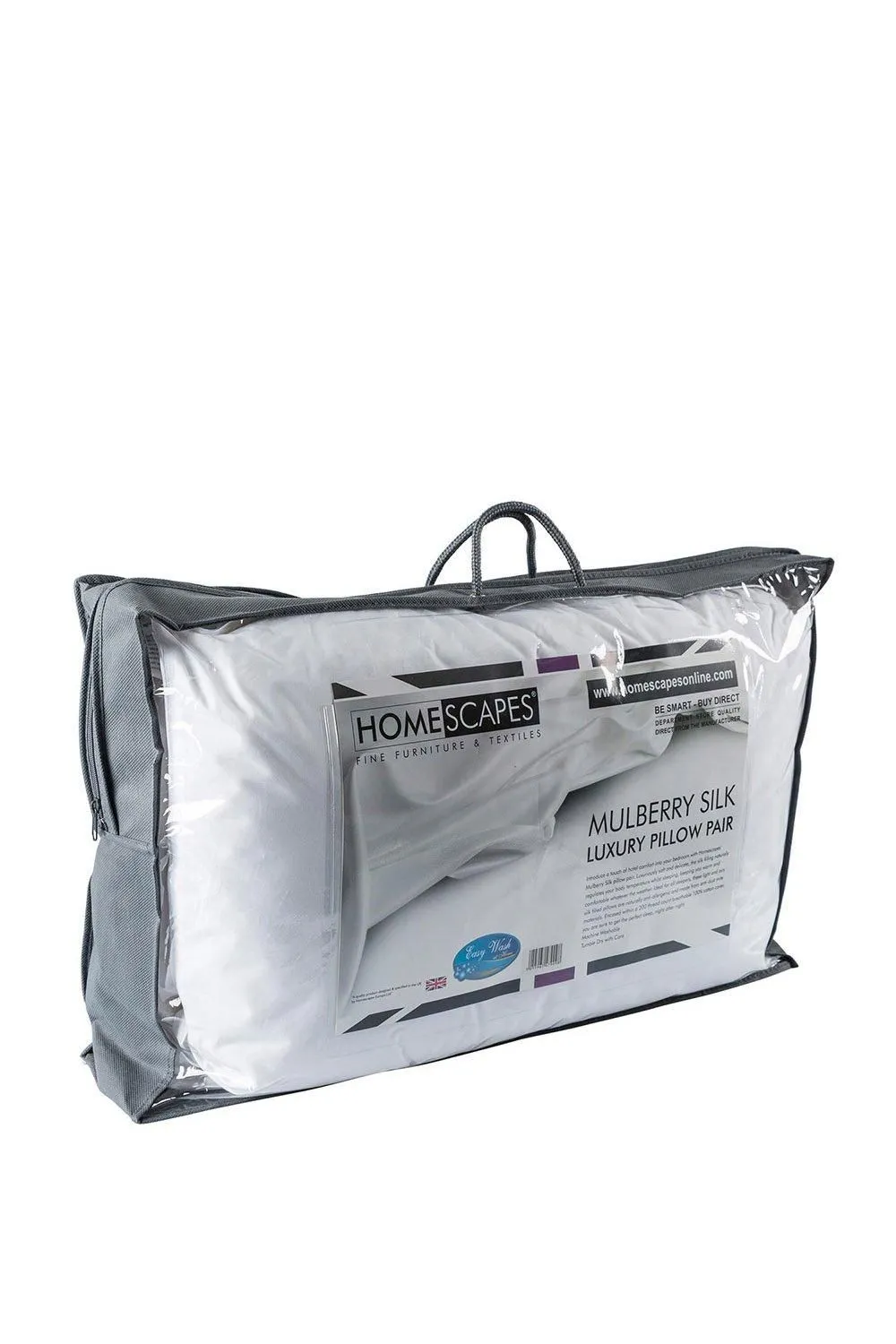 Homescapes Pure Mulberry Silk Blend Pillow Pair with 100% Cotton Casing in White 2