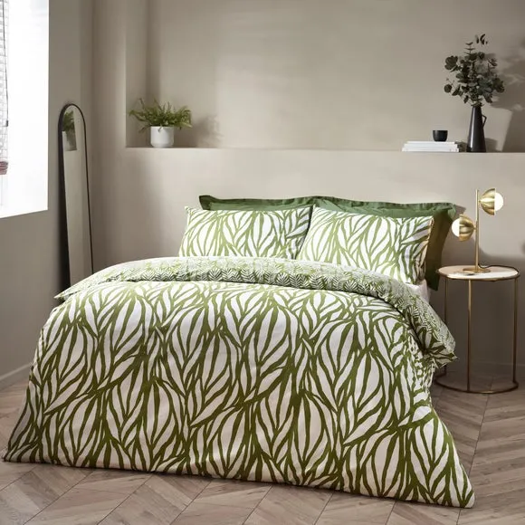 HÖEM Frond Cotton Rich Olive Duvet Cover & Pillowcase Set 3