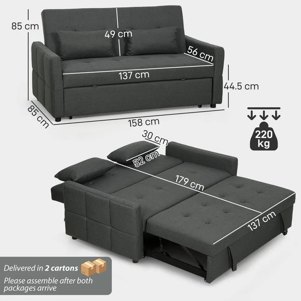 HOMCOM 2 Seater Sofa Bed, Convertible Pull Out Bed Settee, Charcoal Grey in Dark Grey 3