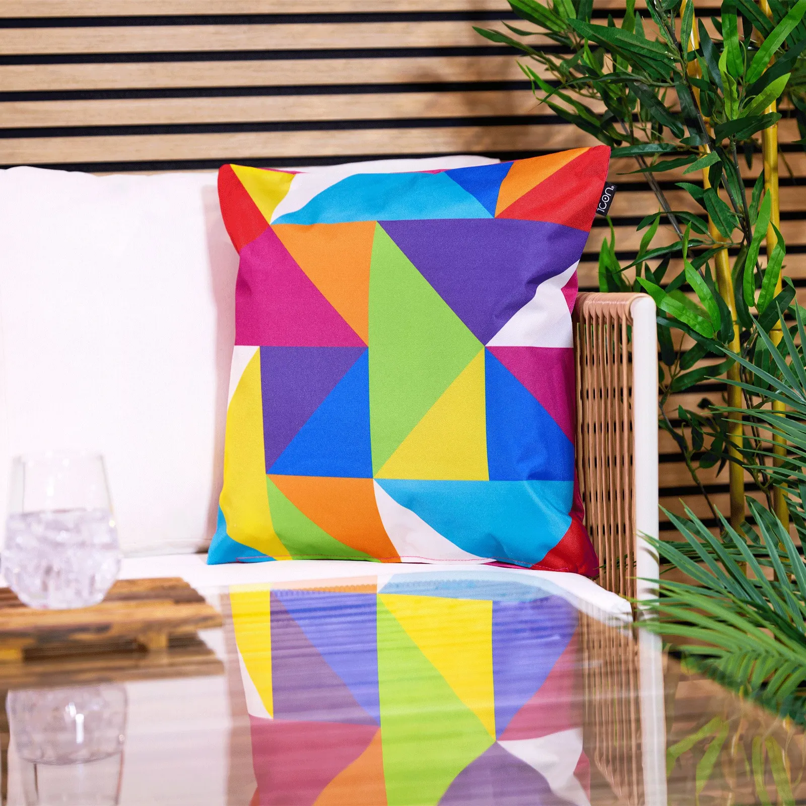 icon Cushion 43x43cm Circluar Geo, Aqua Back