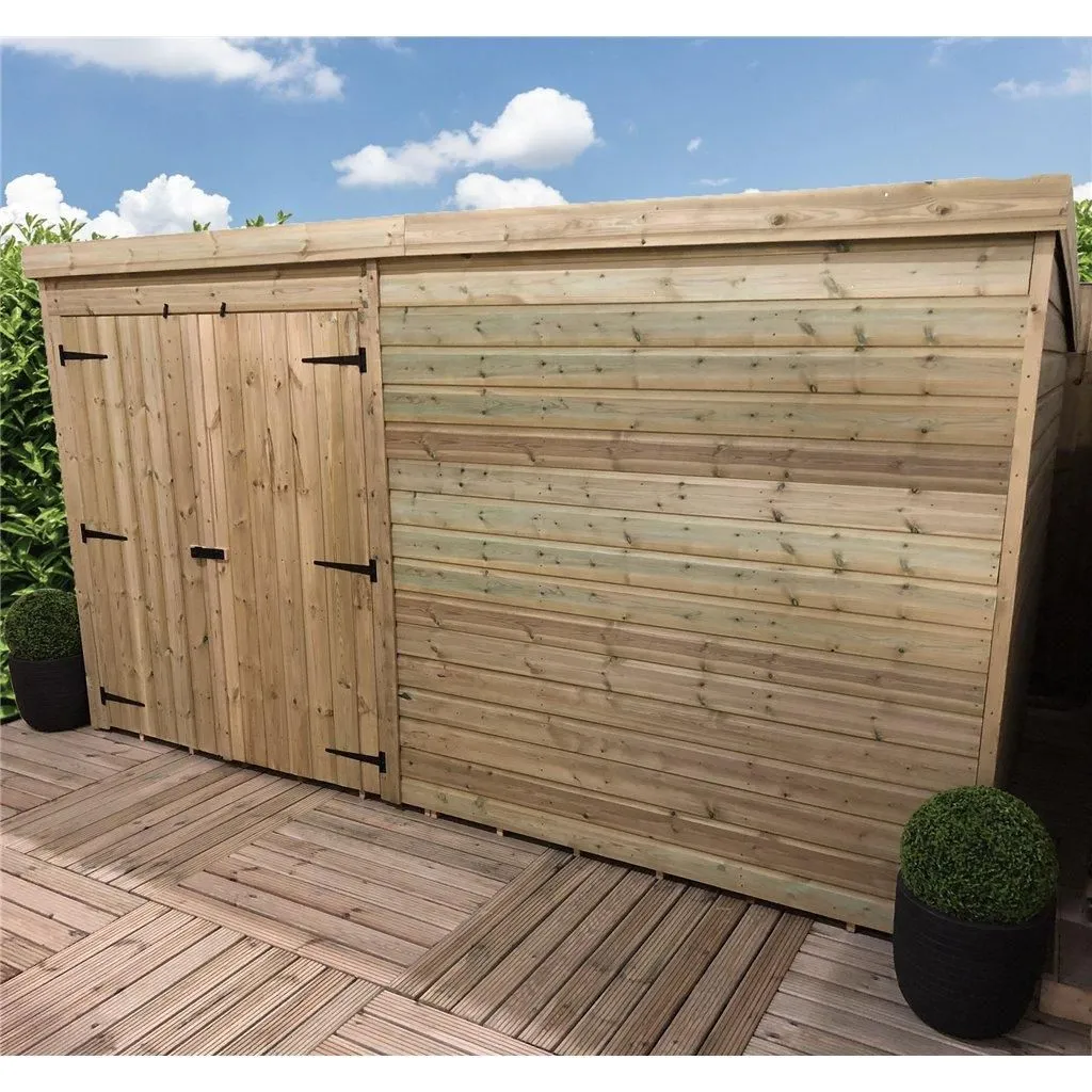 Marlborough 12 x 4 Pressure Treated Pent Garden Shed with Double Doors in Natural 3