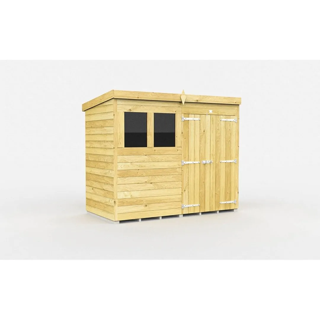 Buttercup Farm 8 x 4 Feet Pent Shed - Double Door W/ Windows - L118 x W243 x H201 cm in Brown