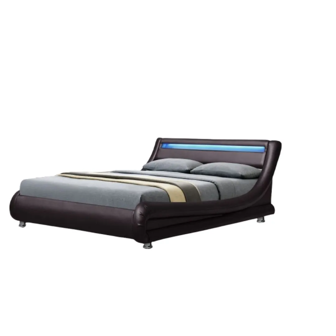 Comfy Living Ltd Italian Style Faux Leather Bedframe With LED Strip in Brown 2
