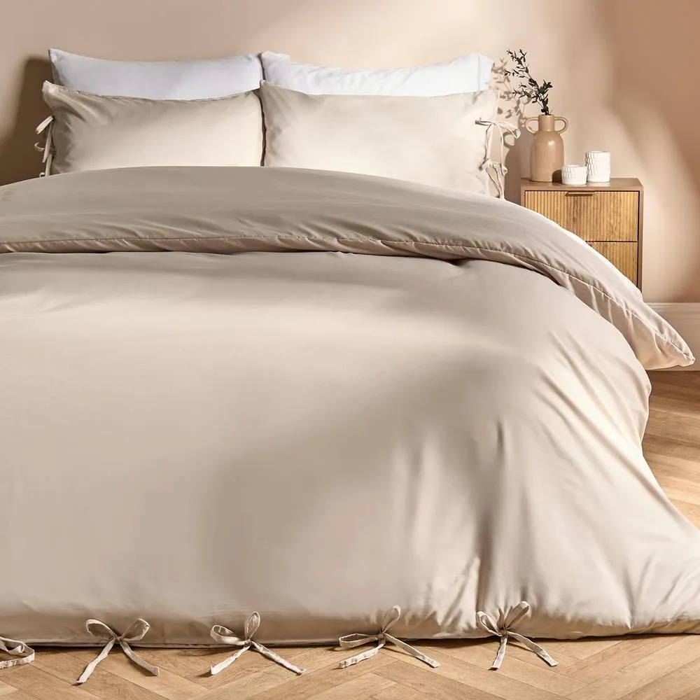 OHS Bow Tie Solid Dye Duvet Cover Set Bedding with Pillowcase in Stone