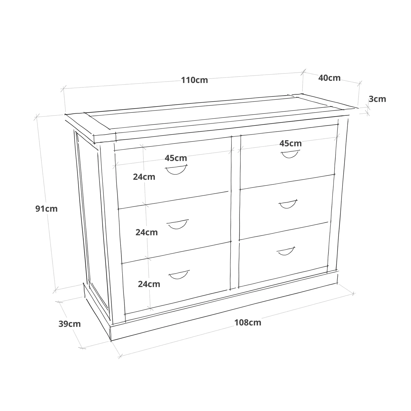 Cabinet Bits Tropea 6 Drawer Chest of Drawers Chrome Cup Handle in Off-White 2