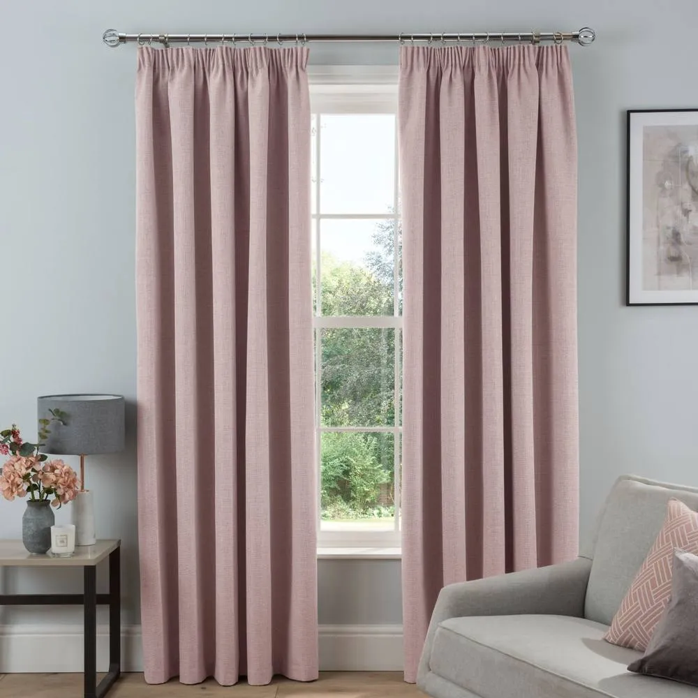 Smart Living Textured Rib Weave Pencil Pleat Blackout Curtains - 2 Panels in Pink 1