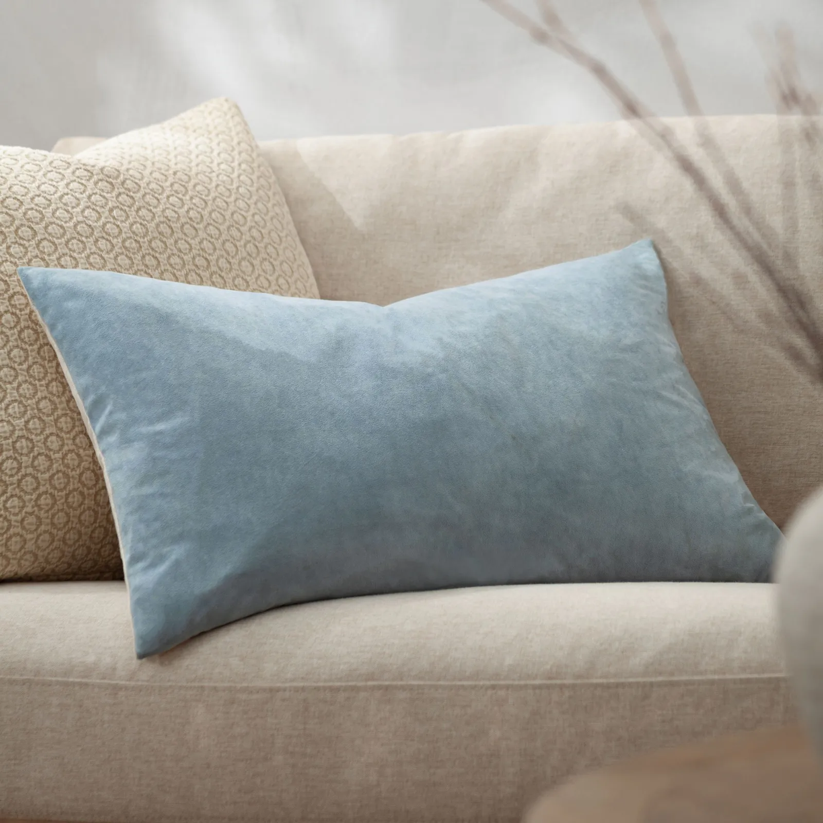 Yard Darland Velvet Cushion in Pale Blue 1