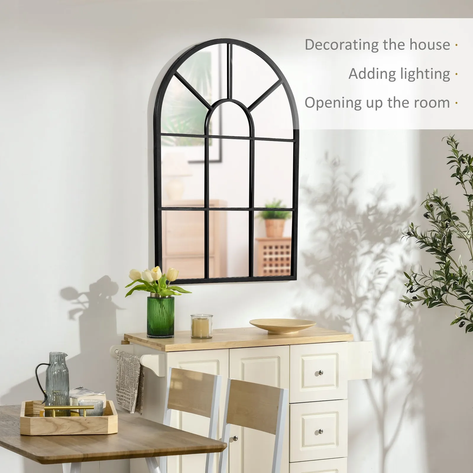 HOMCOM Modern Arched Window Wall Mirror for Living Room Bedroom in Black 4