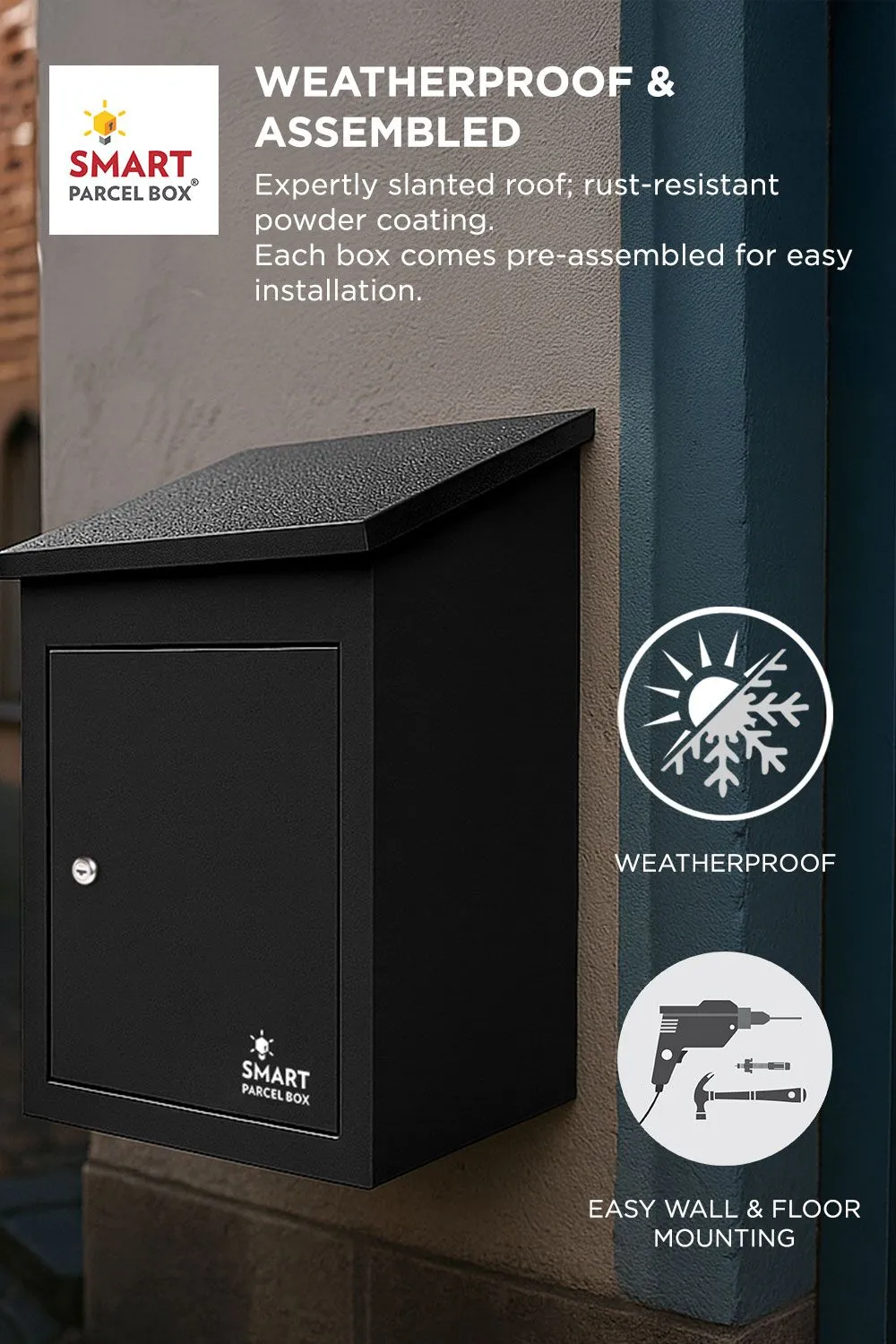 Homescapes Smart Parcel Box® Medium Front Access Secure Delivery Box in Black 4